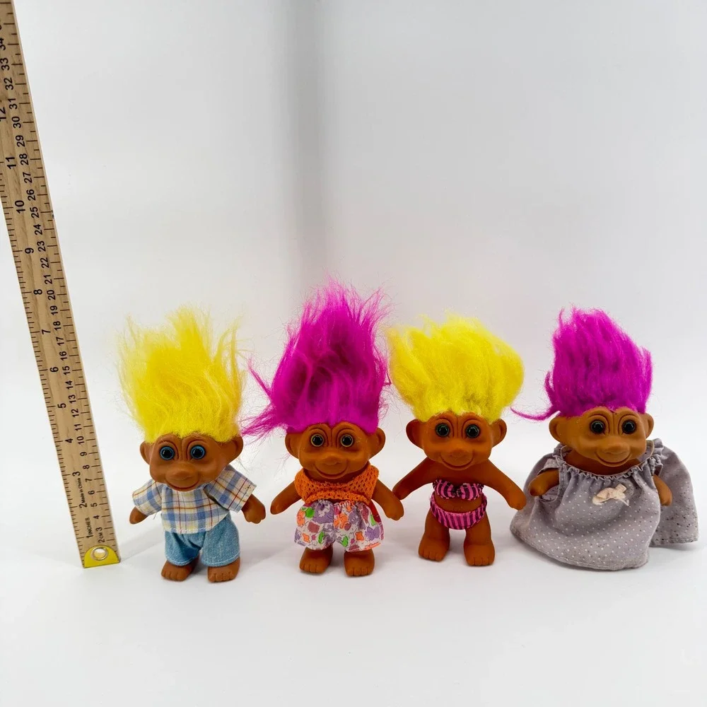 TNT Troll Doll Set Vintage 1991 Kids 3in Multi Color Neon Hair‎ 4pc Lot